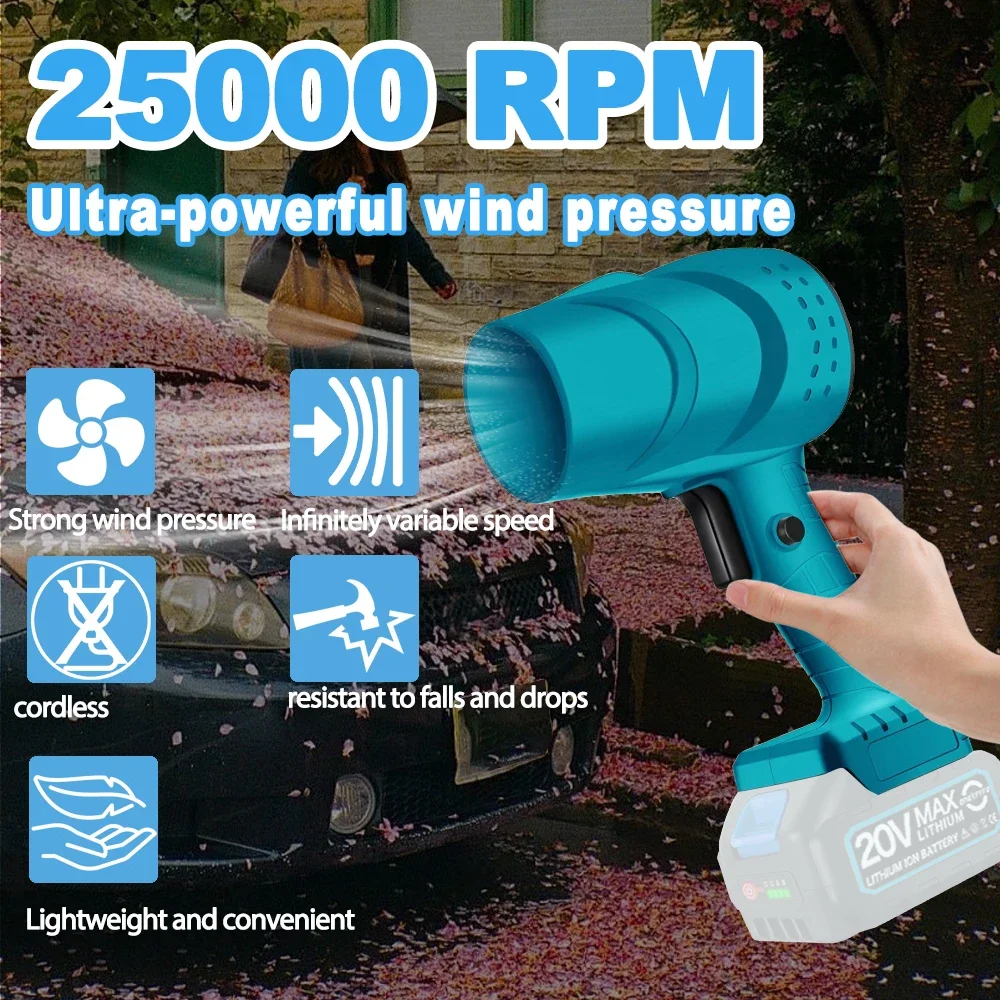 High Powerful Wireless Blower Violent Fan High Stepless Speed Duct Fan Handheld Mini Turbo Jet Fan for Makita 18V (No Battery)