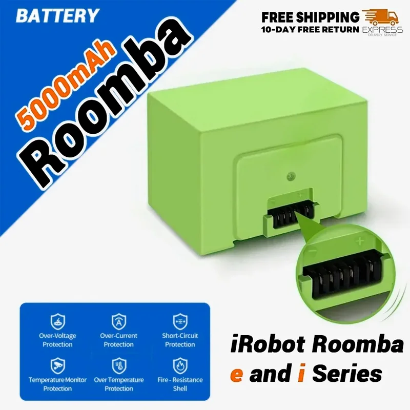 

14.4V 5000mAh High Capacity Replacement Battery for iRobot Roomba i7+/i3+/i4+/E5 Series - Lithium Battery with Long Runtime
