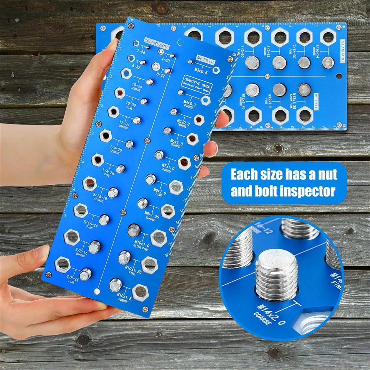 2-In-1 Thread Gauge Bolt Checker, Bolt and Nut Identifier Gauge, Identification Tool Ruler (17 Metric and 21 Inch)