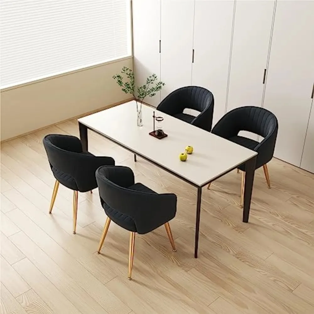 Velvet Desk Chair Upholstered Tufted Chairs Dining Chairs 1 PC & Black | Modern Accent Armchair Tufted Vanity Chairs