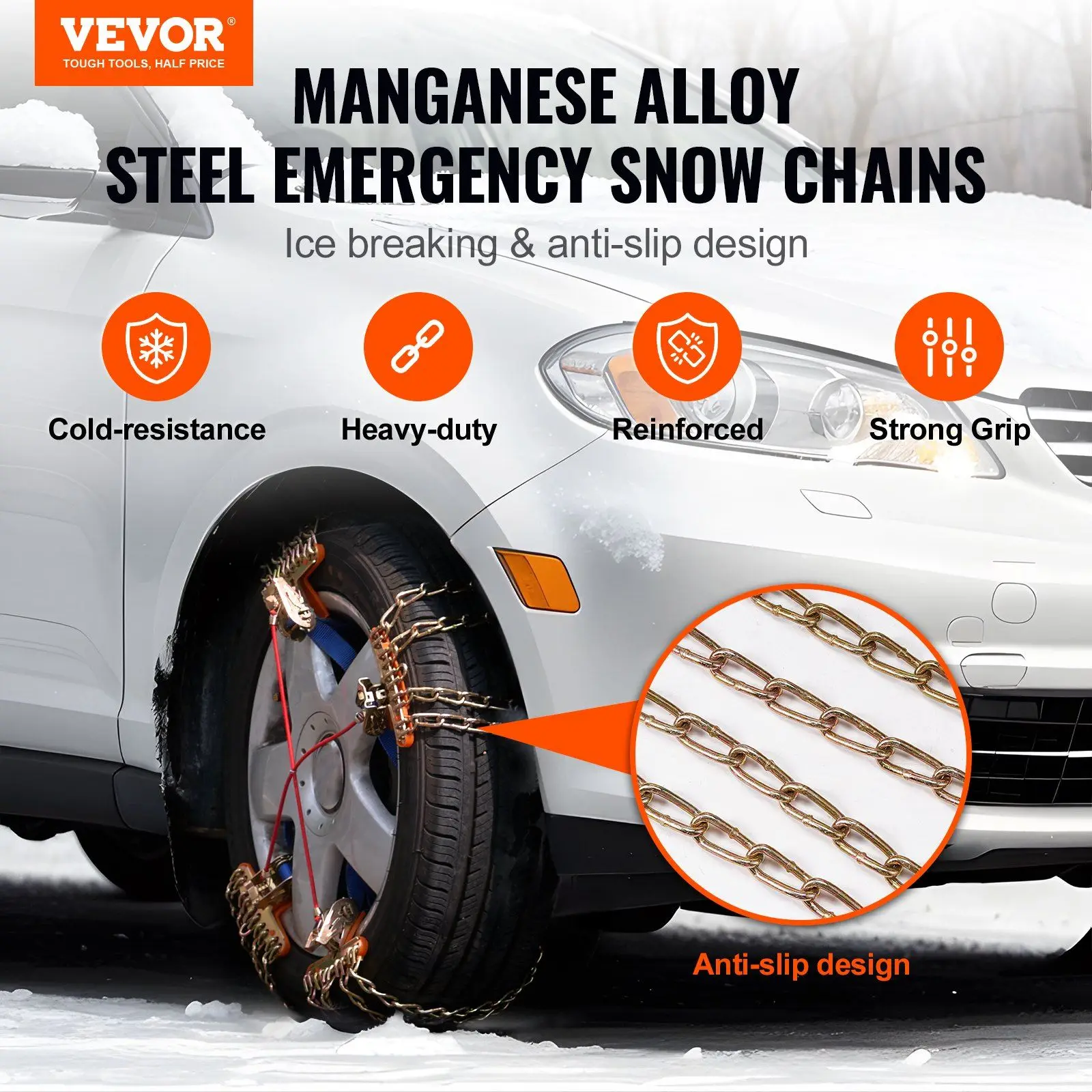 8 PCS Snow Chains Tire Width 9.2-11.2in/235-28mm for Car/Pickup/SUV/Truck