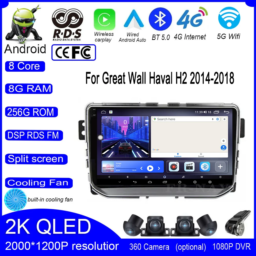 

9 lnch 4G+WIFI Android 14 For Great Wall Haval H2 2014-2018 Car Radio Multimedia Video Player Navigation GPS Stereo Auto Carplay