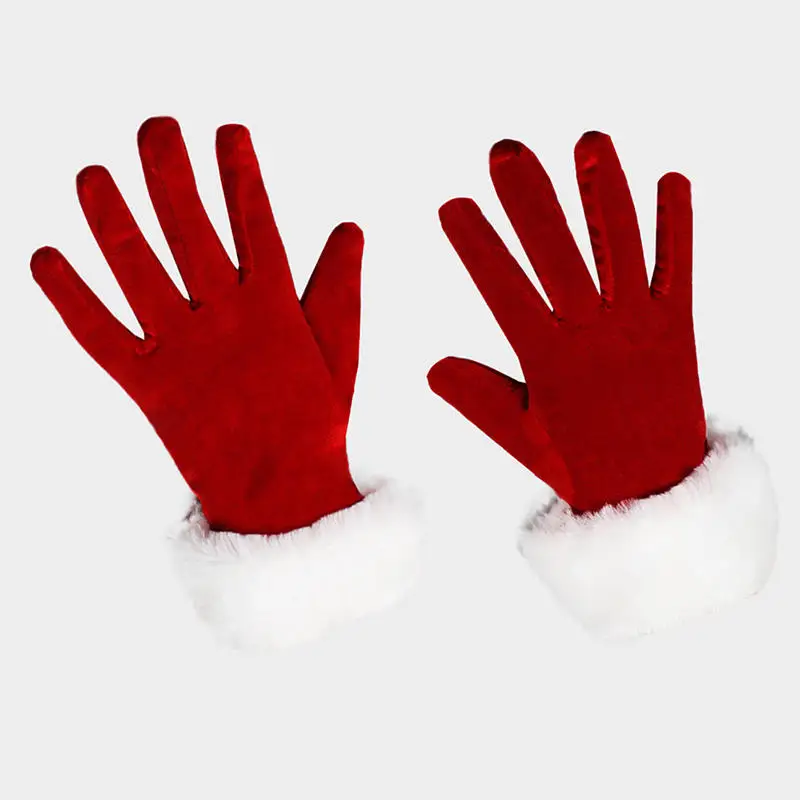 サンタクロース手袋白い毛皮仮装パーティーショートレッドサンタフルフィンガーグローブクリスマスお祝いコスチュームアクセサリーミトン