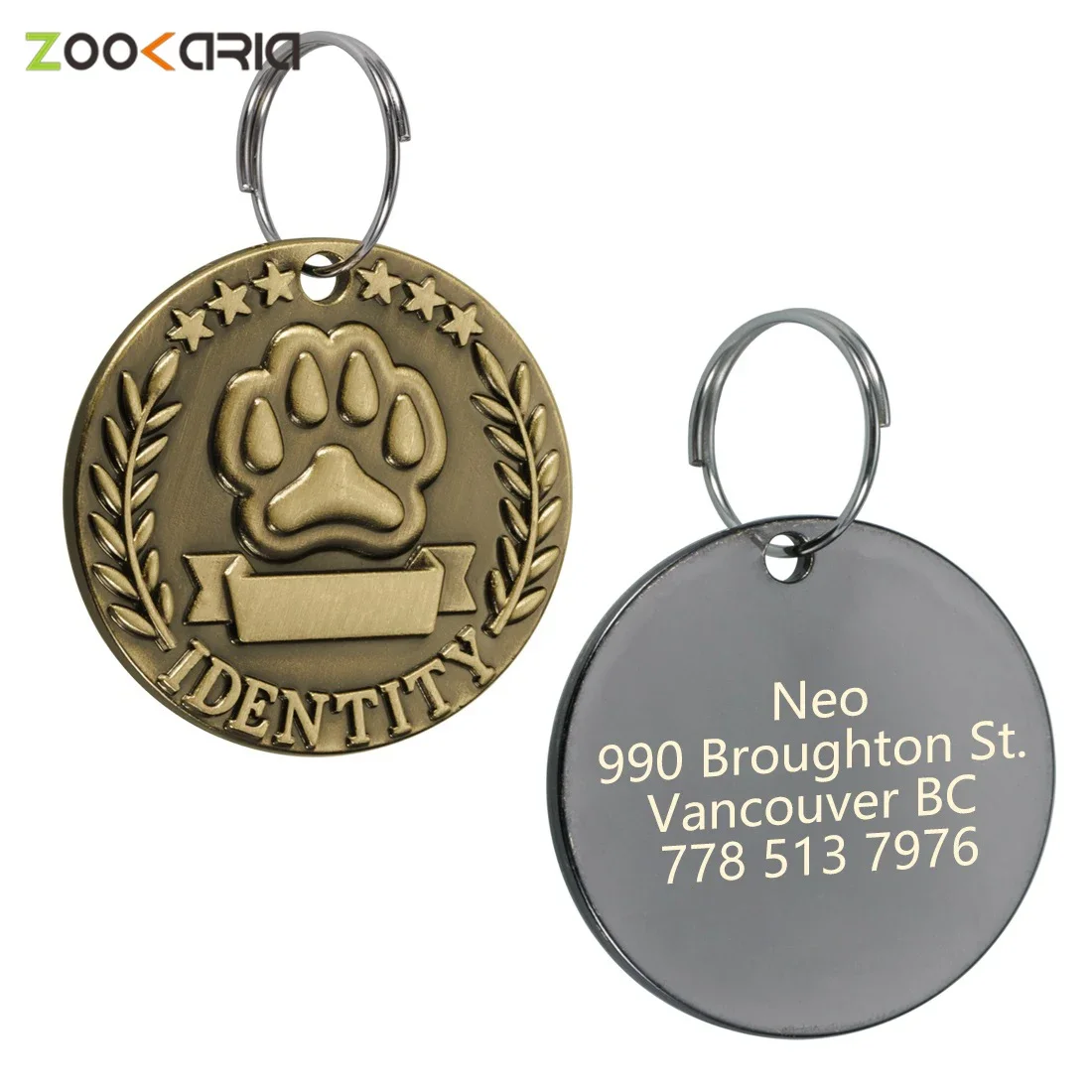 Customizable Engraved Pets ID Tag for Dog Cat Bronze Nameplate Tags Personalized Anti-lost Address Number Dogs Collar ID Pendant