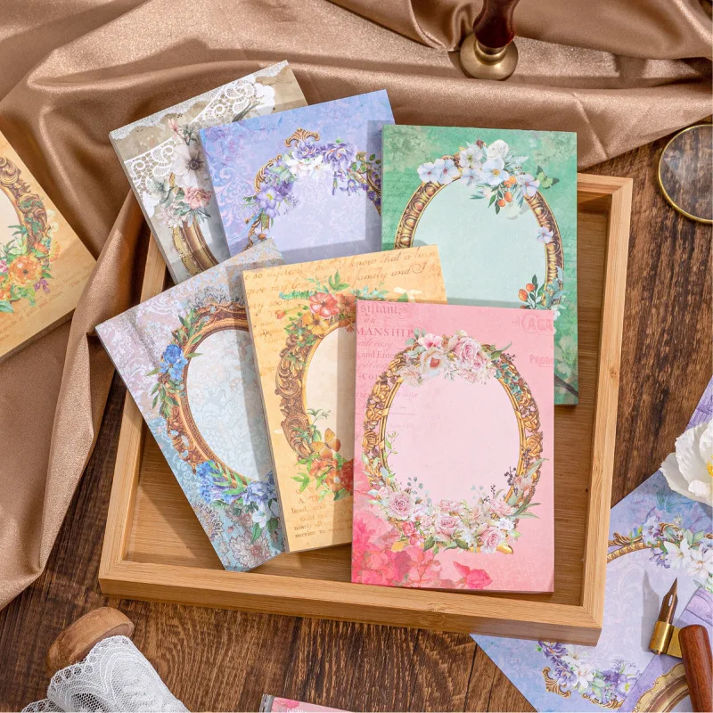 

80Pieces Vintage Note Pad Table Border ledger Flower Sticky Notes Mirror Book Handmade Plant Decoration Collage Paper 11*8CM