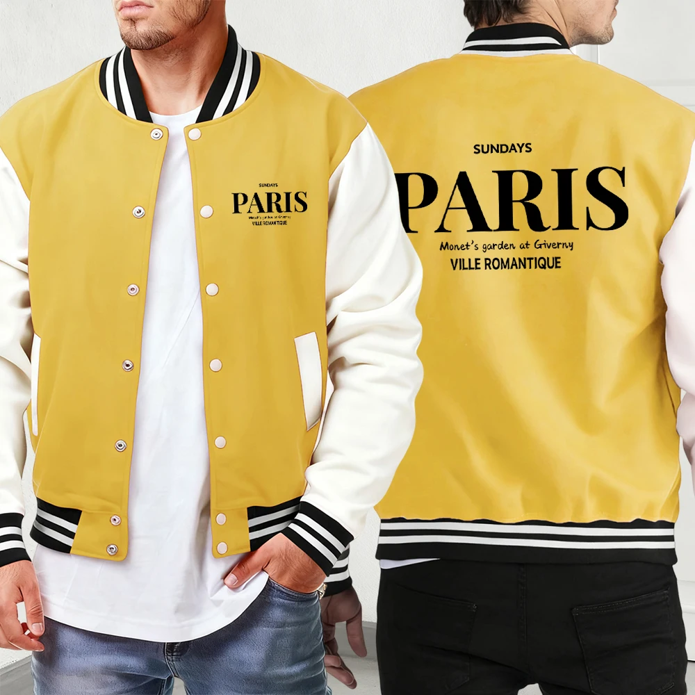 

Sundays Paris Ville Romantiqe спортивная мужская одежда с принтом классические модные куртки мужские карманные уличные пальто удобный свободный бейсбольный трикотаж