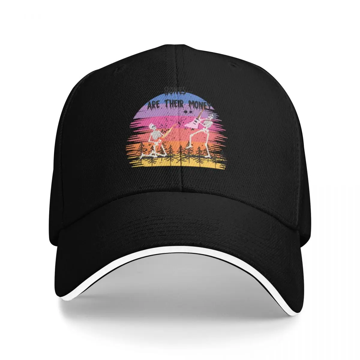

Bones Are Their Money T-Shirt Skeleton Playing Guitar Retro Vintage Baseball Cap tea Hat Hat Man Luxury Sun Hats For Women Men's