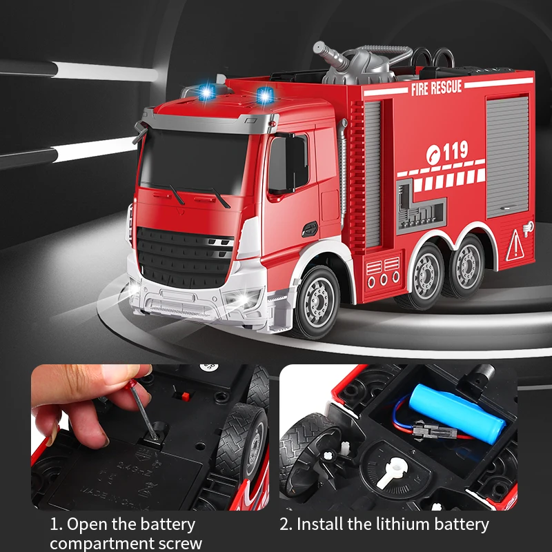 New Remote Control Fire Truck Charging Oversized One Key Demonstration Rescue Can Spray Water Ladder Water Cannon Car Model Boys