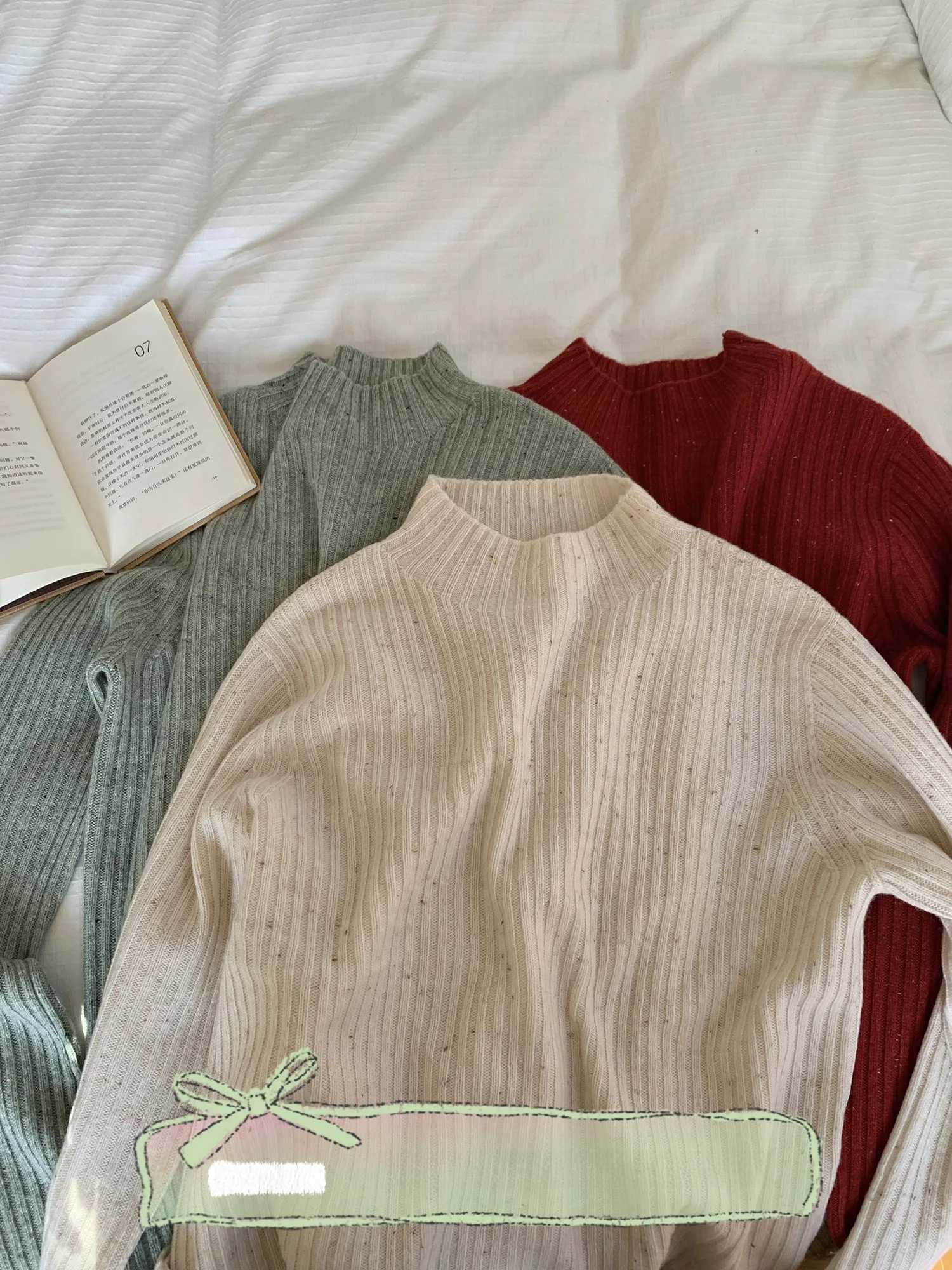 

Hey an Nai Nai 00% Wool f High Ne Knitwear Women Winter Base Layer Inner Long Sve Striped Top Warm Cozy Loose Fit