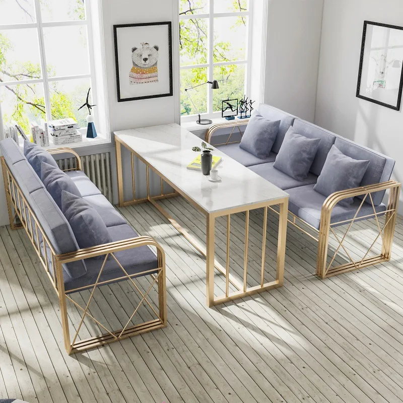 Nordic wrought iron sofa studio receives guests and negotiates sofa coffee table card seat combination