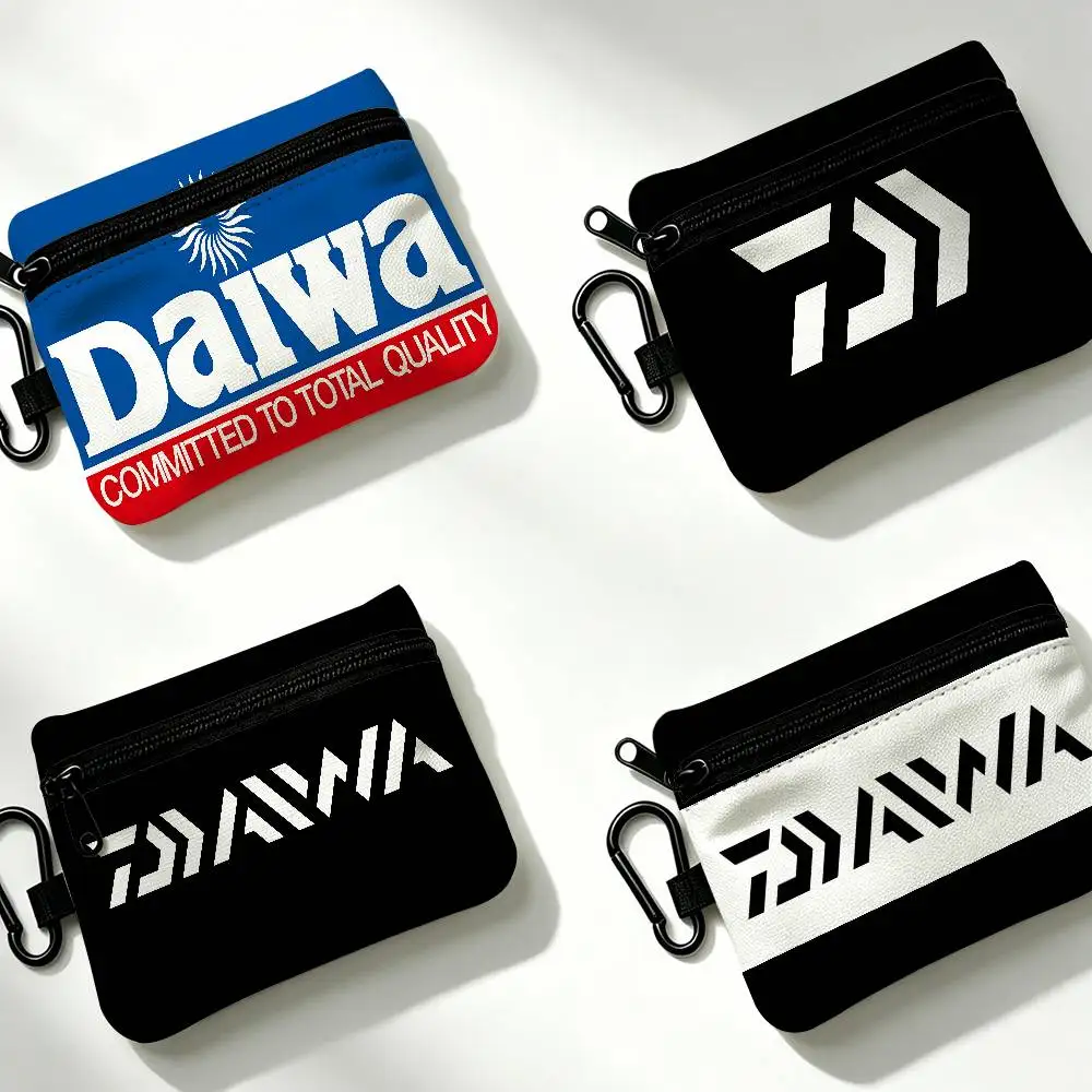 Fashion D-Daiwa Fishing White Oxford Cloth Zipper Coin Purse Lightweight Hanging Key Pouch Card Holder For Daily Use