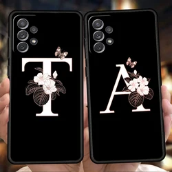 Flowers Initial Letter Phone Case for Samsung Galaxy A15 A14 A25 A54 A34 A51 A71 A72 A73 A32 A52 A52S A11 A31 A41 5G Soft Shell