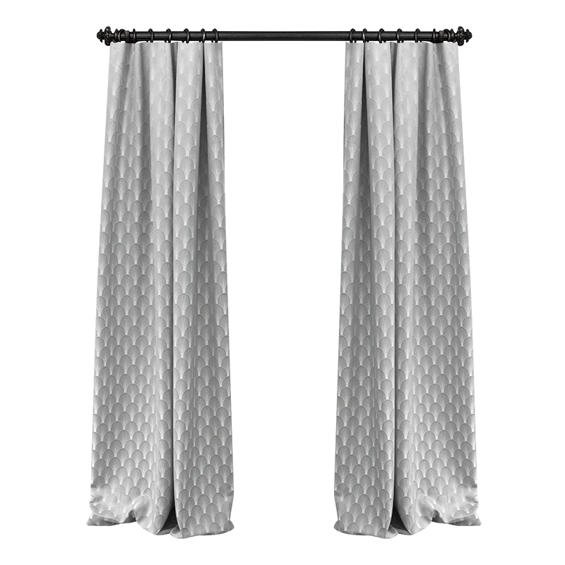 Super Height Fashion Silver Blackout Curtains for Living Room Bedroom Luxury Fan Jacquard Hall Window Drapes High-end Fabrics