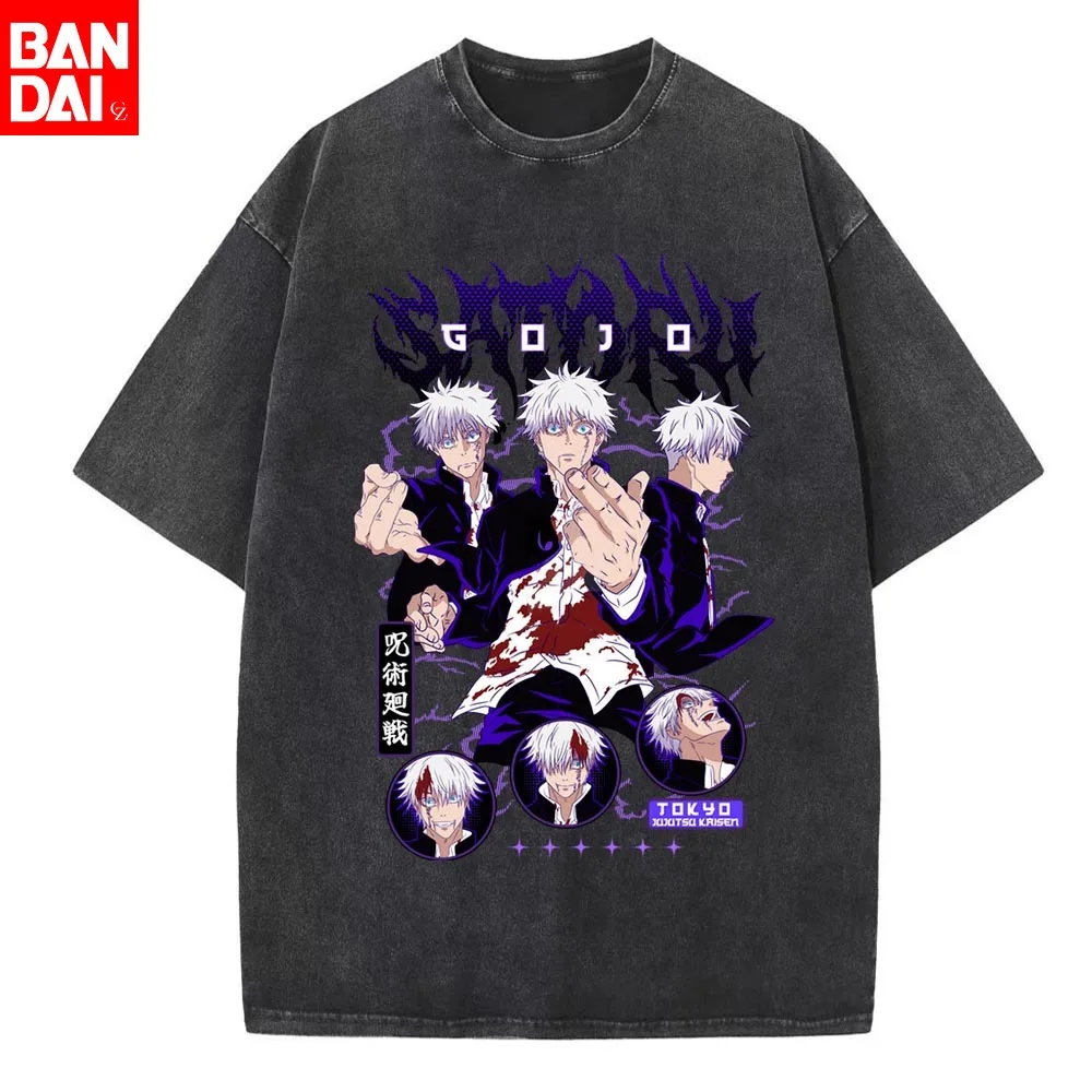 

Jujutsu Kaisen Harajuku T Shirts Man Summer Trendy Print Vintage Washed Streetwear Hip Hop Women's Oversized Short Sleeved Tees