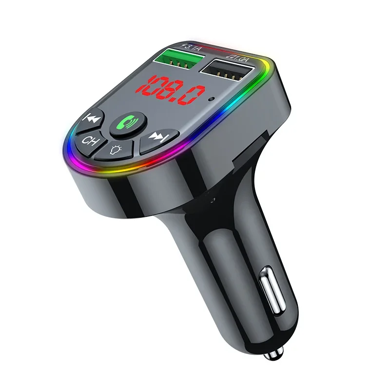 F5 Car MP3 Player Colorful Ambient Light Car Charger Hands-free Bluetooth Receiver Mp3 Player Car Accessories Voltage Detection