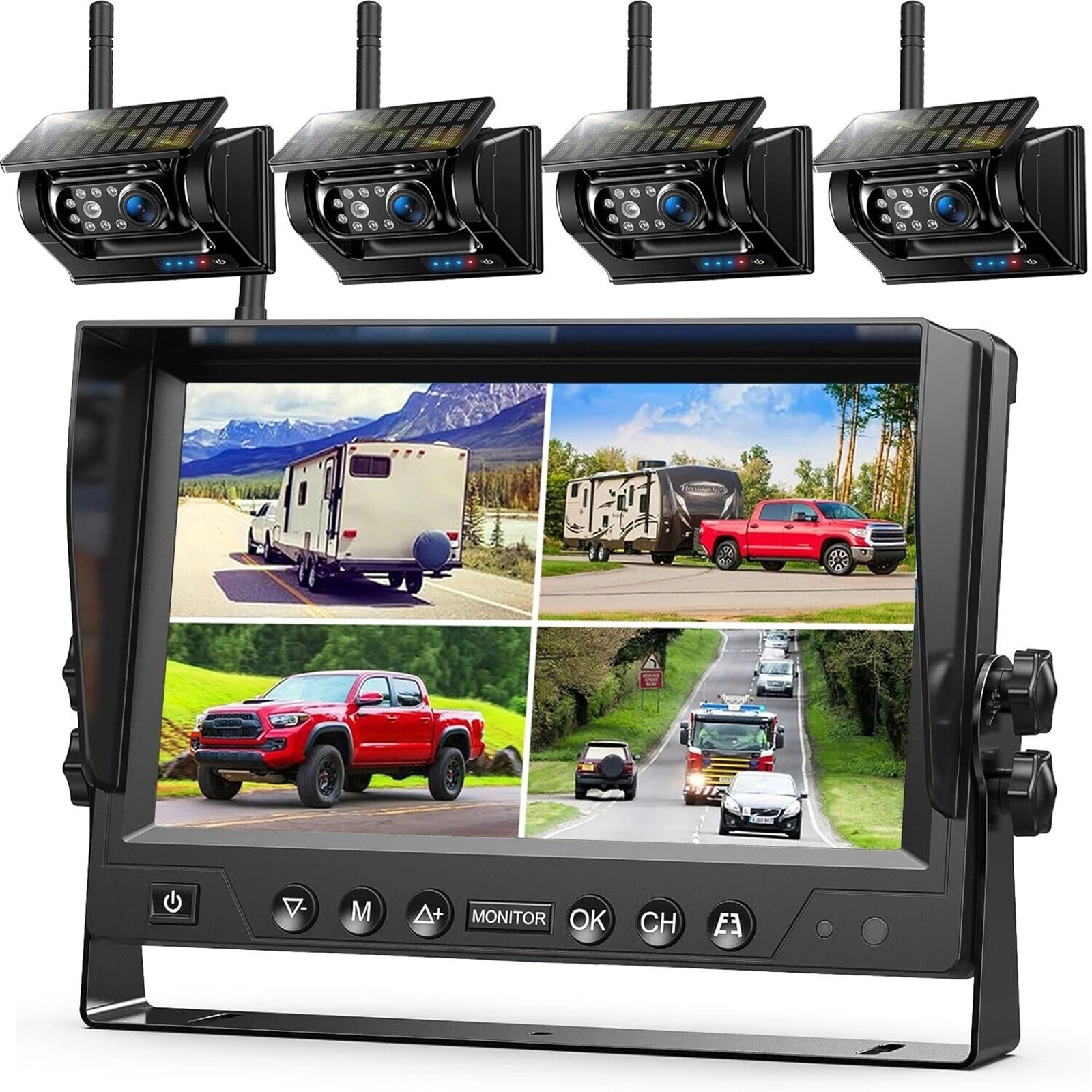

Lastbus Solar Magnetic Powered Wireless HD 1080P Reverse Camera 9" DVR Split Monitor For Truck Camper