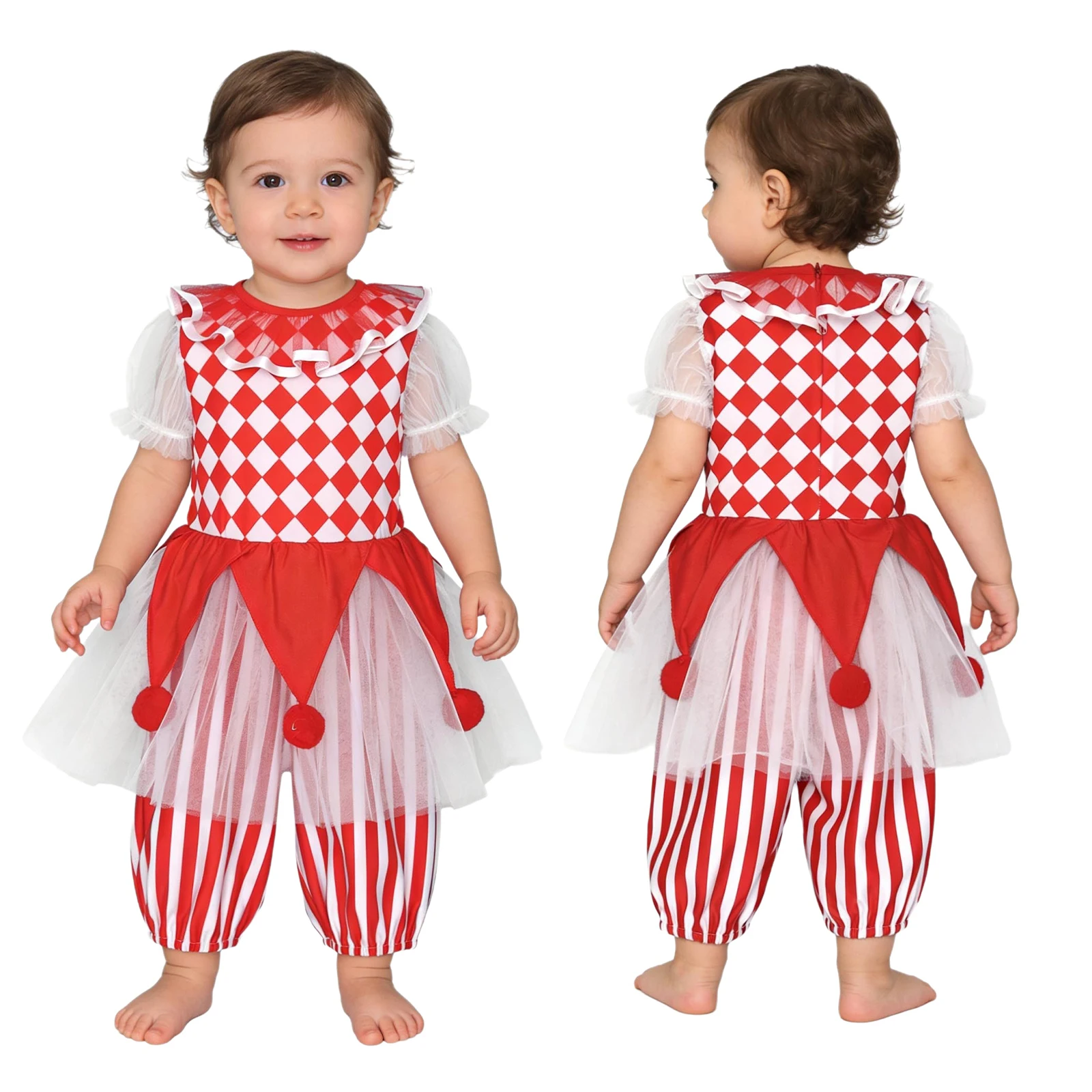 طفل الفتيات قصيرة الأكمام سستة شبكة السيرك مهرج تنانير بذلة هالوين كرنفال مهرج تأثيري حلي التصوير الملابس #3