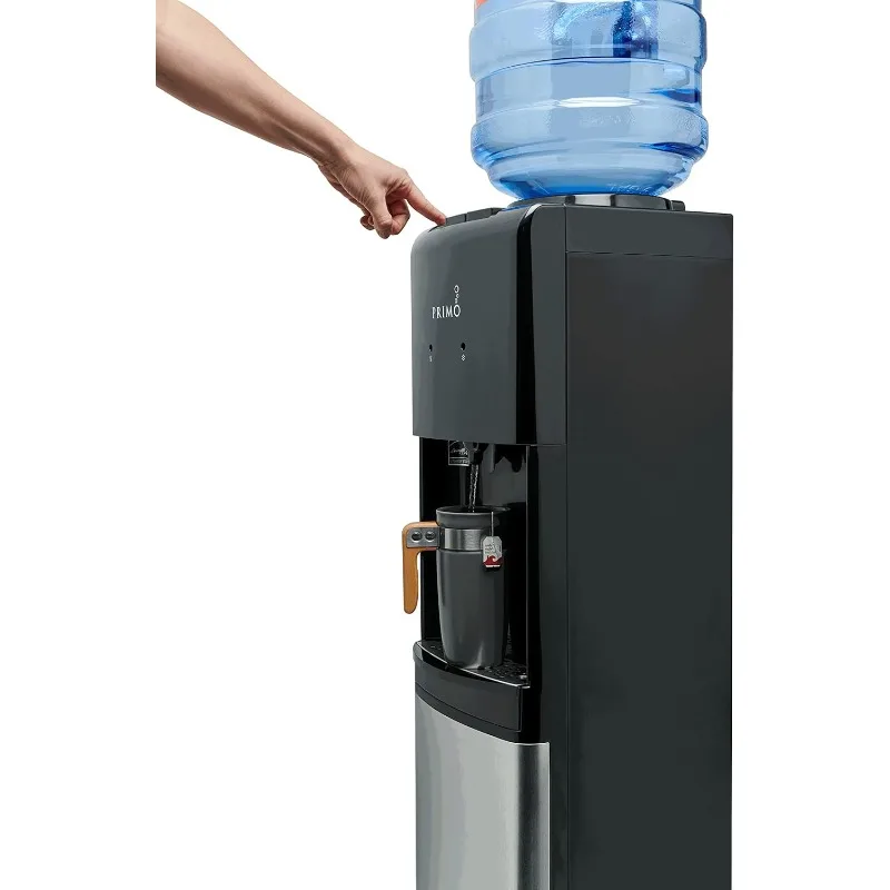 Distribuidor de água de carregamento superior Primo - Refrigerador de água de 3 temperaturas (quente e fria) para garrafa de 5 galões com trava de segurança infantil, preto