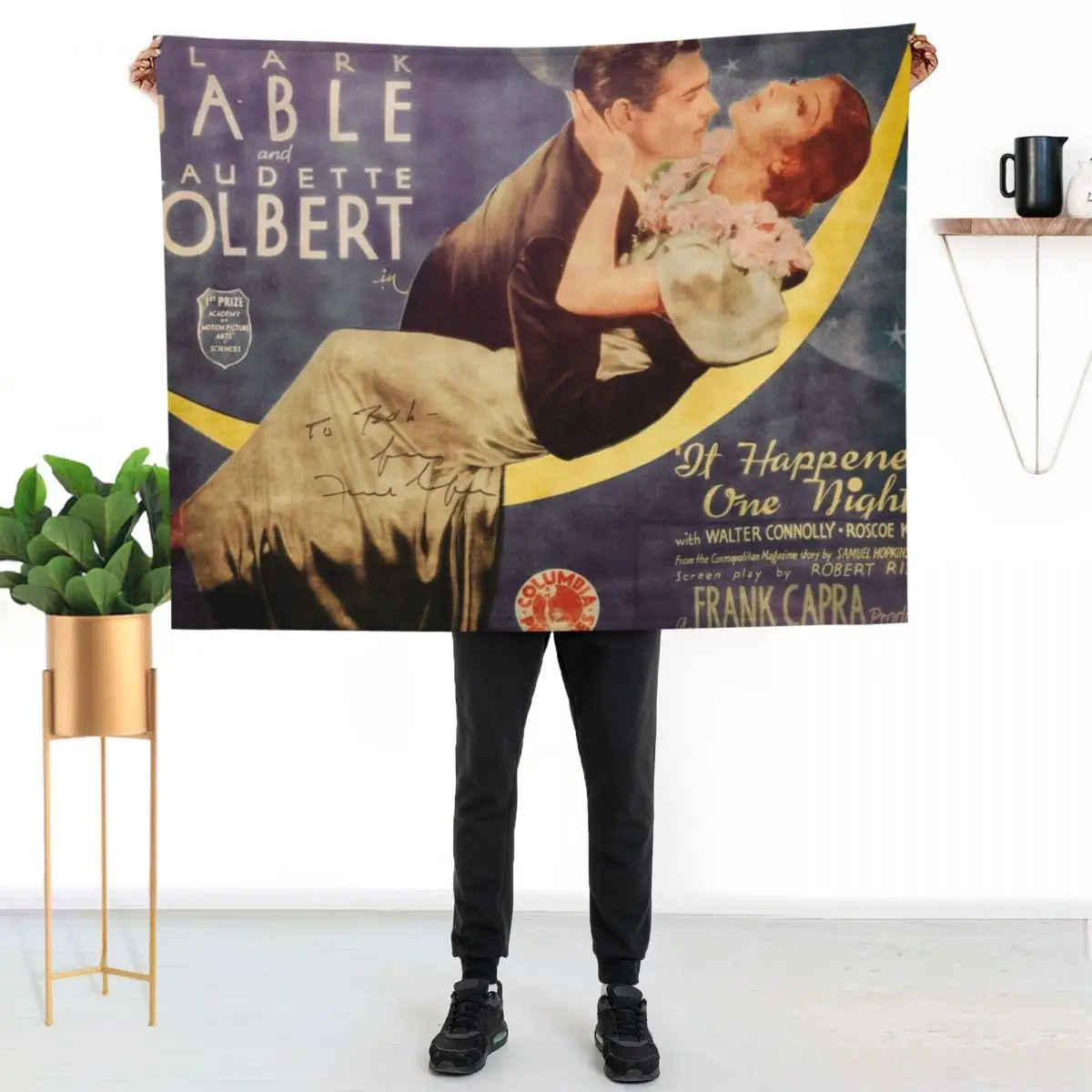 

1937 CLARK GABLE - IT HAPPENED ONE NIGHT GENUINE LOBBY CARD - 2021 'BURNING DUST' COLORIZATION Throw Blanket