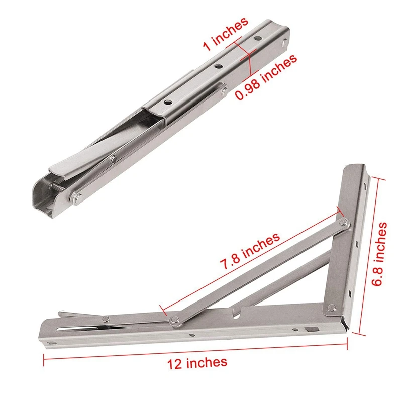 Aço inoxidável Folding Prateleira Suportes, Heavy Duty, dobrável, Mesa Banco de Trabalho, Economia de Espaço, DI, 12 Polegada, 2 Pack