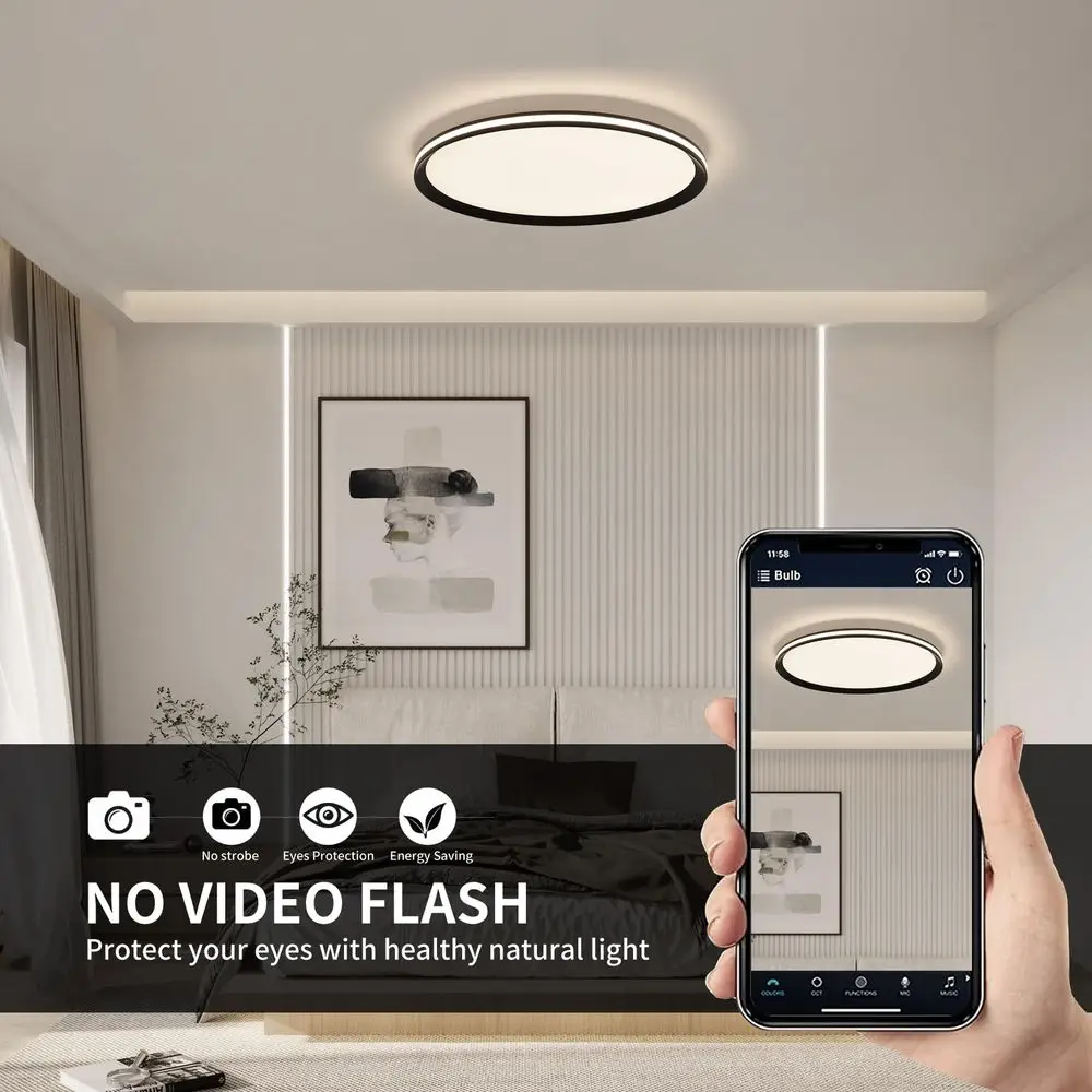Picture 6: Metal LED Ceiling Lights Fixtures,Slim, Edge Lit 51CM Full Spectrum Smart Round Ceiling Lamps,30006500K Modern Ultra Thin Low P