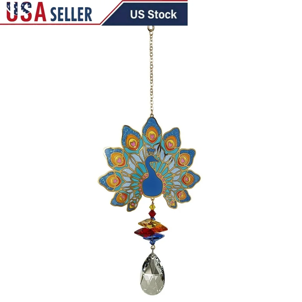 

Crystal Suncatchers Peacock Wind Chimes Stained Glass Sun Catcher Home Decor Gift Idea Indoor Outdoor Office Kitchen Living Room