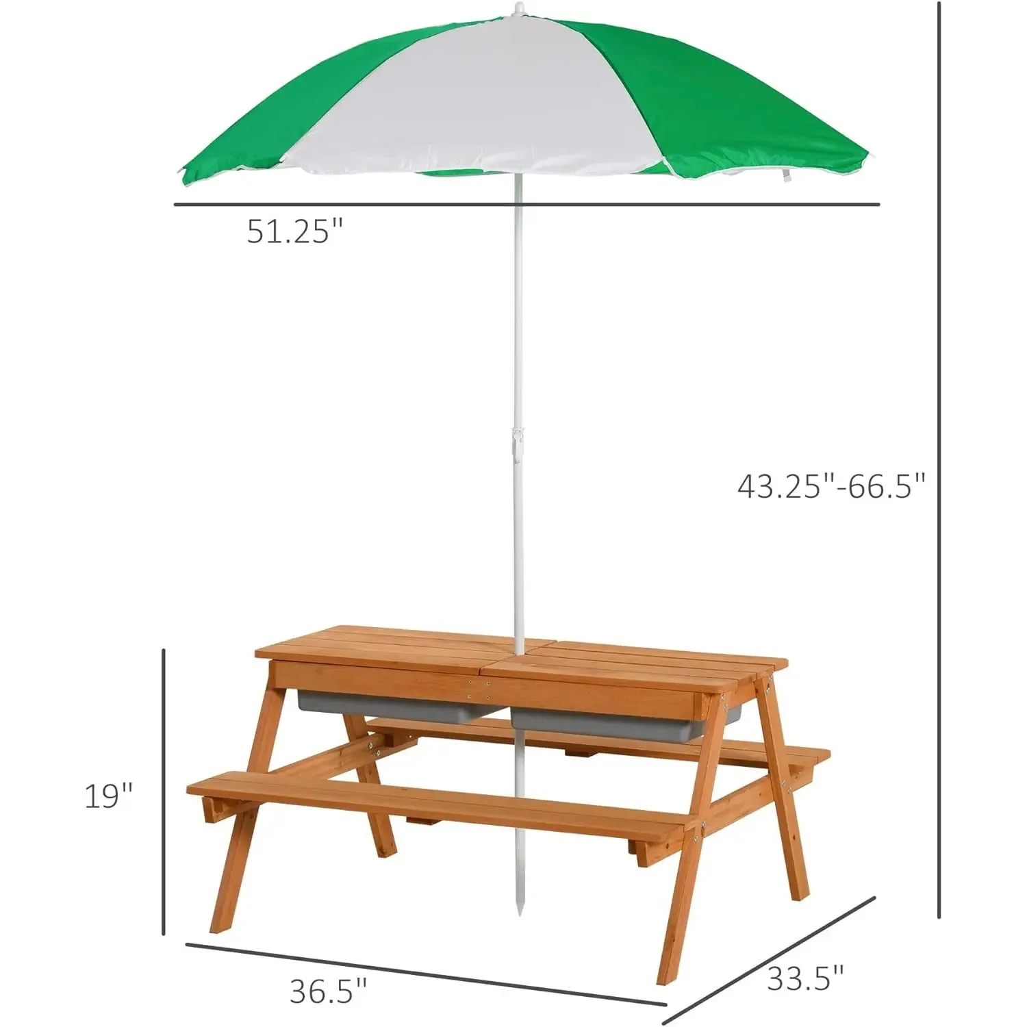 Kids Picnic Table with Umbrella & Storage Inside, Sand and Water Table, Kids Outdoor Furniture, Wooden Bench Backyard Furniture