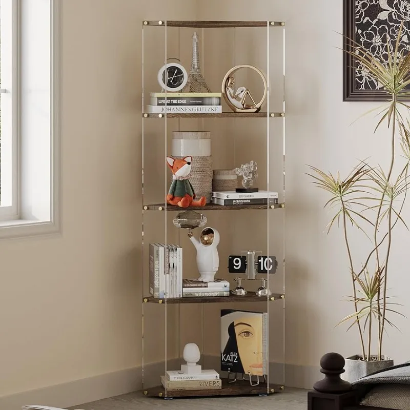 5 Tier Corner Shelf, Open Corner Display Shelf, Corner Bookcase, Freestanding Bookshelf