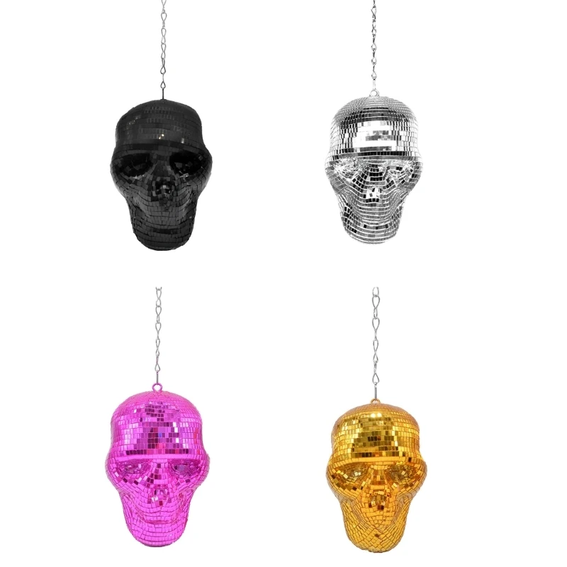 2025 New Reflective Mirrored Skull Head Ornament Hanging Chain Discos Balls Pendants for Halloween Parties and Unique Home