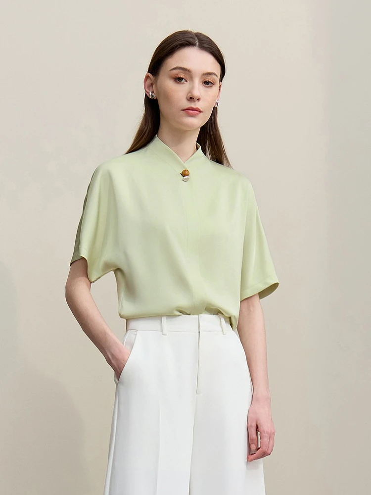 

Amii Women's Blouse 2026 Summer New Stand Collar Raglan Sleeve Chiffon Top Loose Short Sleeve Elegant Shirt For Women 12642031