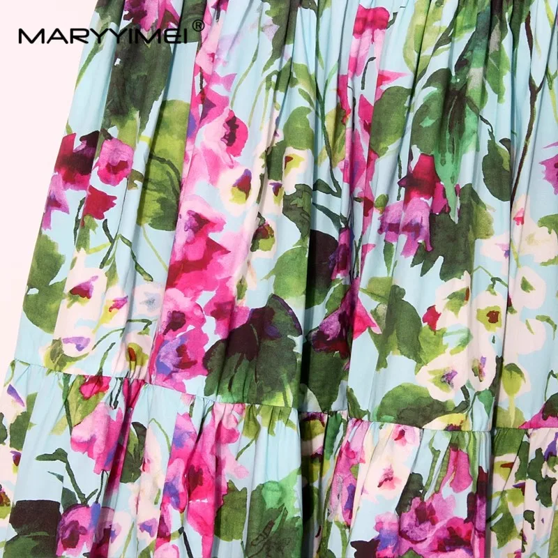 Imagem -04 - Maryyimei-saia de Algodão Casual com Estampa Floral Feminina Moda Verão Nova