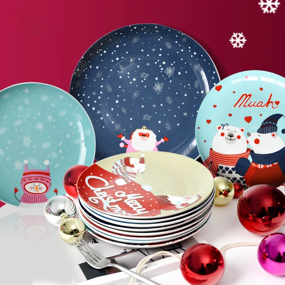

Christmas Dishes Bone China Dinner Dish Ceramic Plate Tableware Plates for Breakfast Cake Snack Food Decorative Kitchen Gift