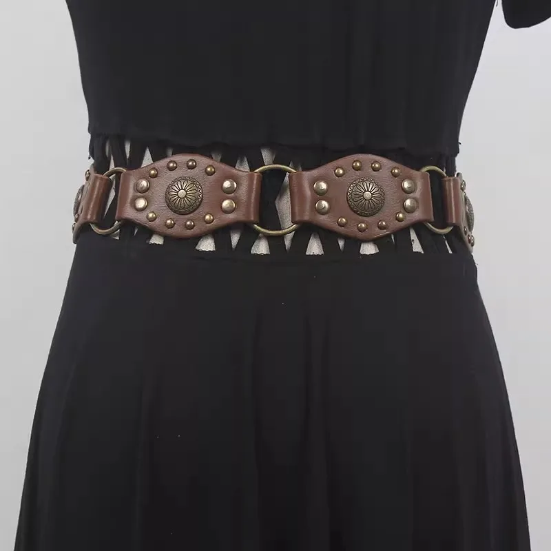 

Women's Runway Fashion Vintage PU Leather Punk Cummerbunds Female Dress Corsets Waistband Belts Decoration Wide Belt R1663