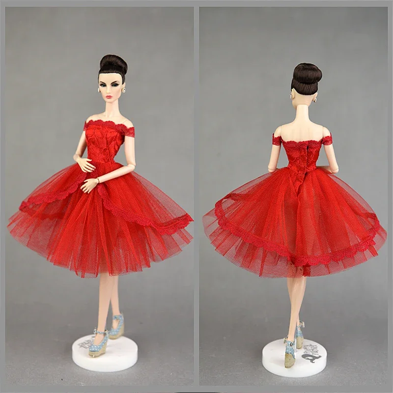 Red Lace Dress for Barbie Doll Clothes Short Ballet Dresses Tutu Dress Princess Party Gown Vestidoes 1/6 BJD Dolls Accessories