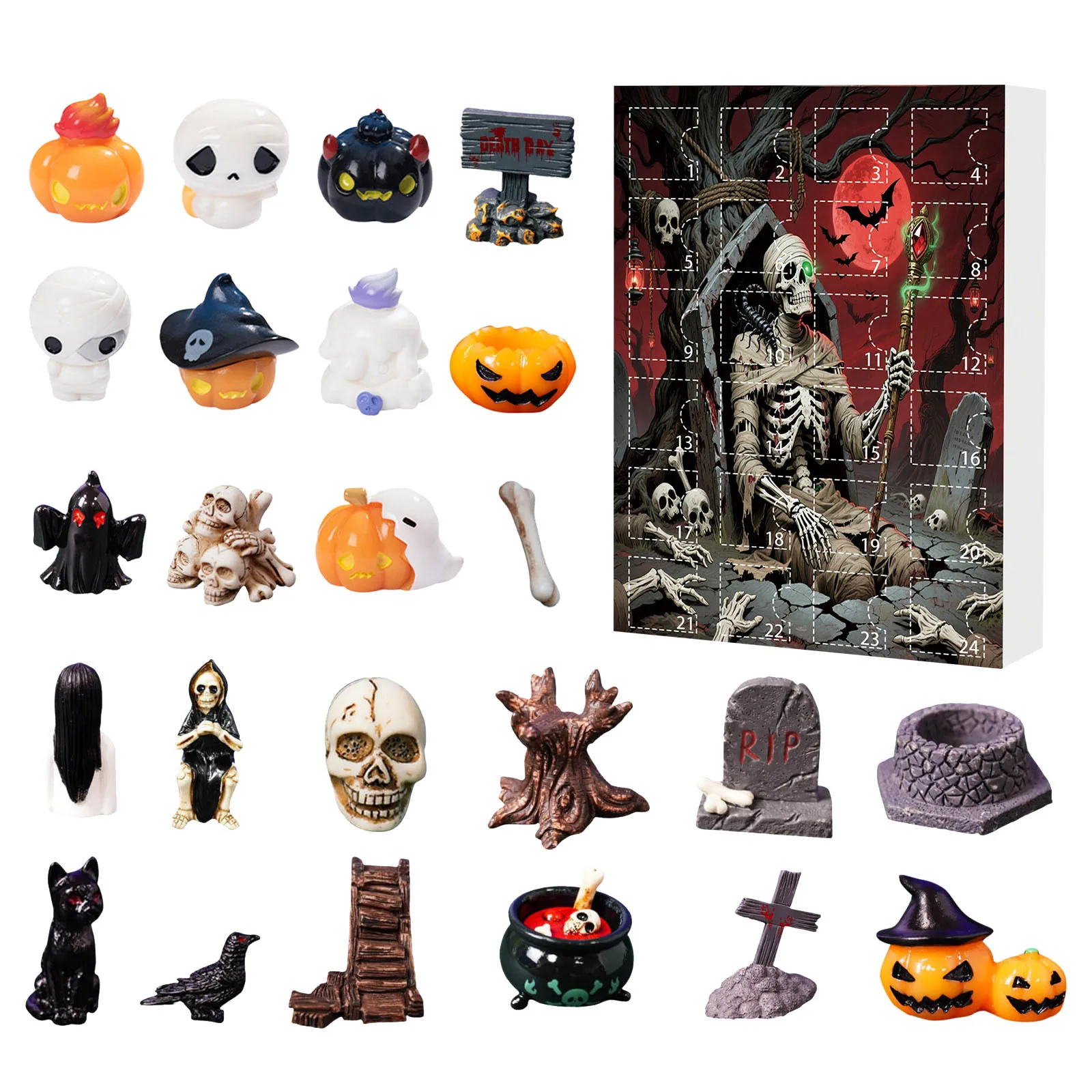 

Halloween Advent Calendar 2025 24 Days Halloween Countdown Calendar with 24 Pieces Pumpkin, Ghost, Skull Mini Figures Decor