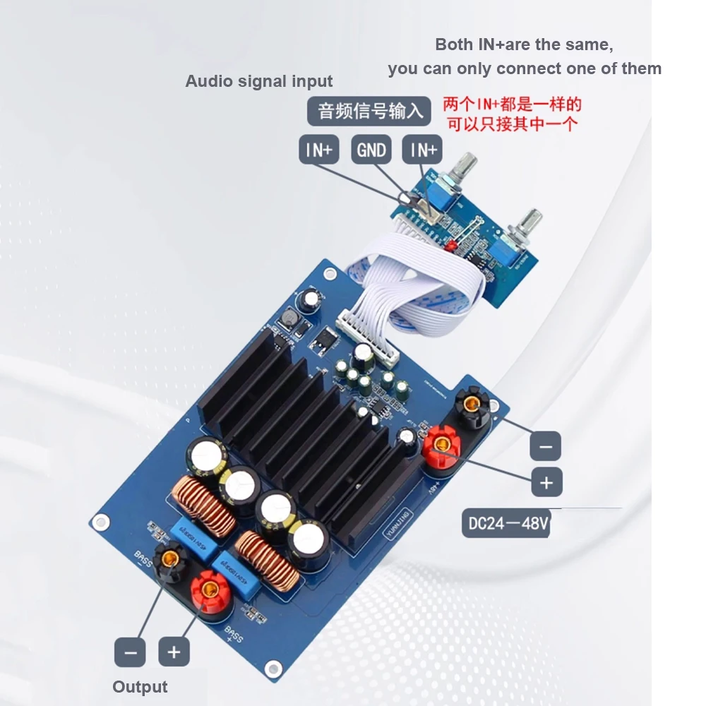 TPA3255 600W Mono HiFi Class D Subwoofer Amplifier Board, Digital Bass Amp Module with Frequency Volume Control DC 24V-48V