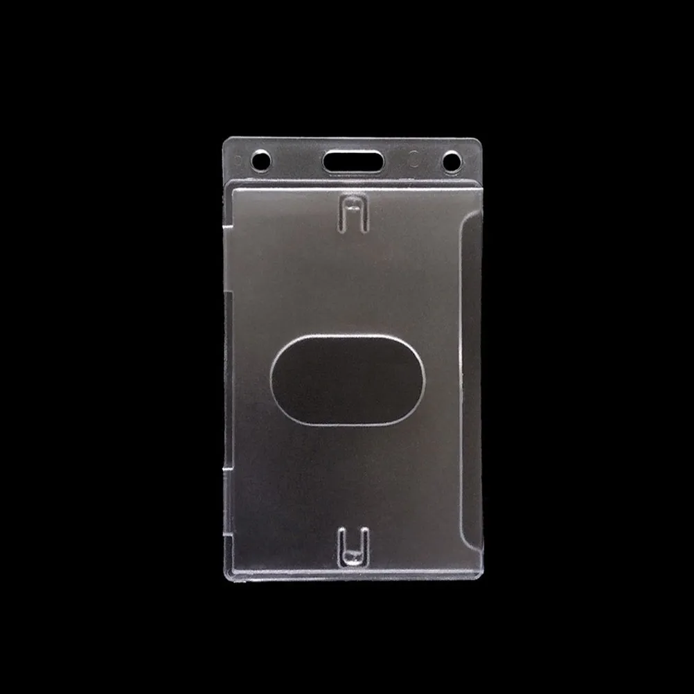5Pcs Clear Rigid Plastic Id Card Holder Transparent Badge Protector with Side Slot Heavy-Duty Display Stand for Business Work