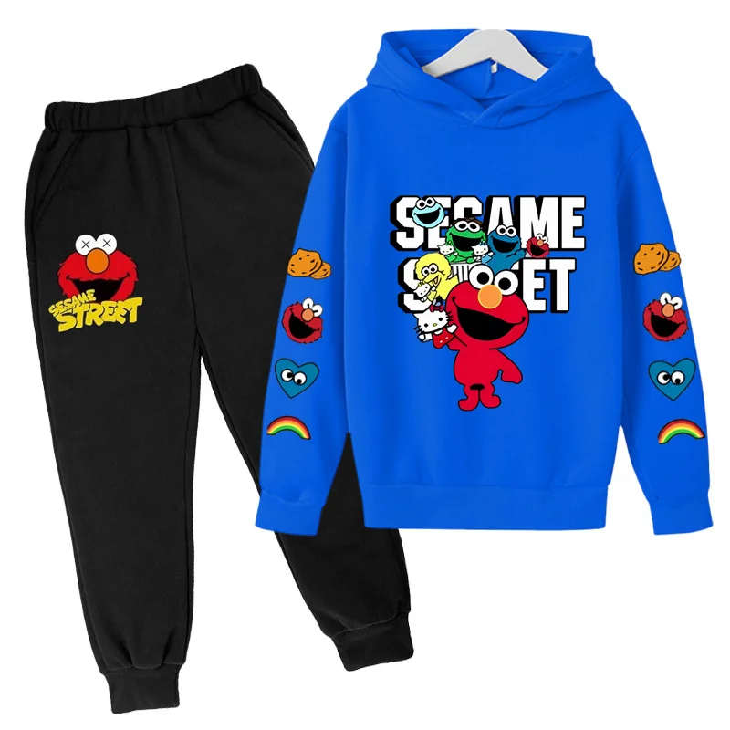 Kids Spring and Autumn Hoodies Boys and Girls Hoodies Waiver Set 2-12 Years Old Kids Casual Sports Top+Pants Sesame Street