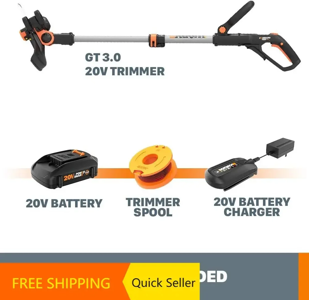 

Высококачественный беспроводной триммер для травы GT3.0 20V PowerShare 12 дюймов (для обрезки краев и удаления сорняков) (2 аккумулятора и зарядное устройство в комплекте) WG163