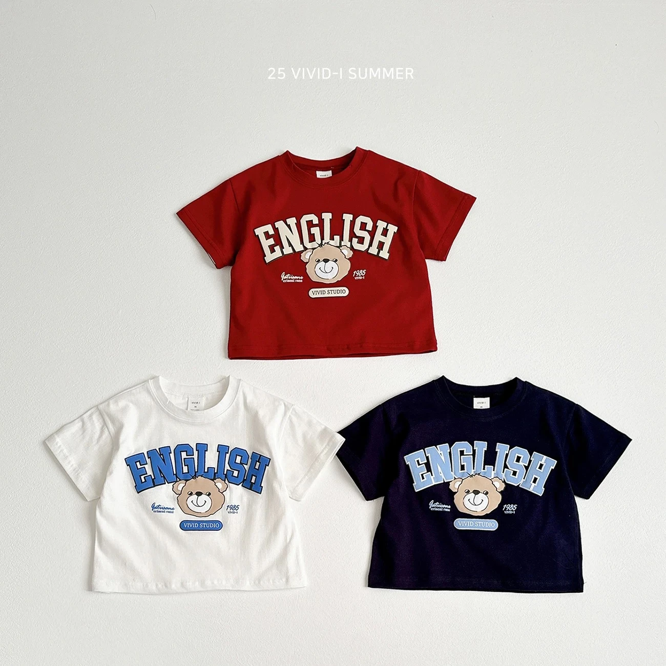 Summer Clothes Cartoon Beat T-shirt Solid Color Versatile Tees Boys And Girls Short Sleeve Tops Pure Cotton Tees For Children