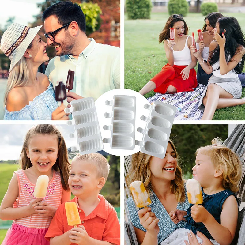 Popsicle Silicone Mold Reusable Food Grade Frozen Ice Cream Dessert Cakesicle Moulds Ice Pop  Molds for Baking 50 Wooden Sticks