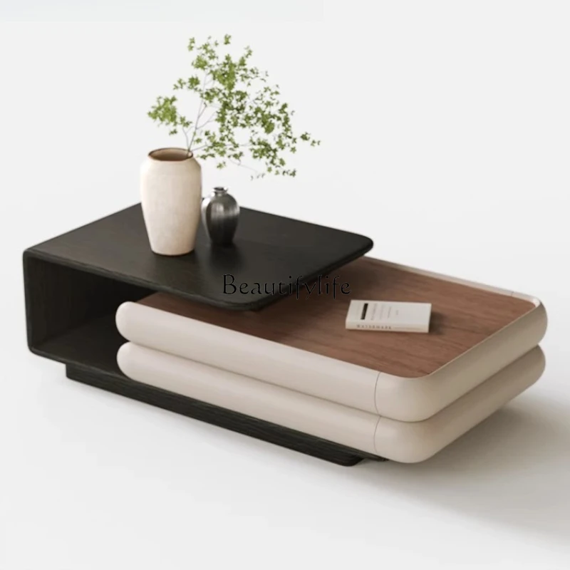 

*Simple and modern Nordic small apartment rectangular walnut color coffee table storage tea table