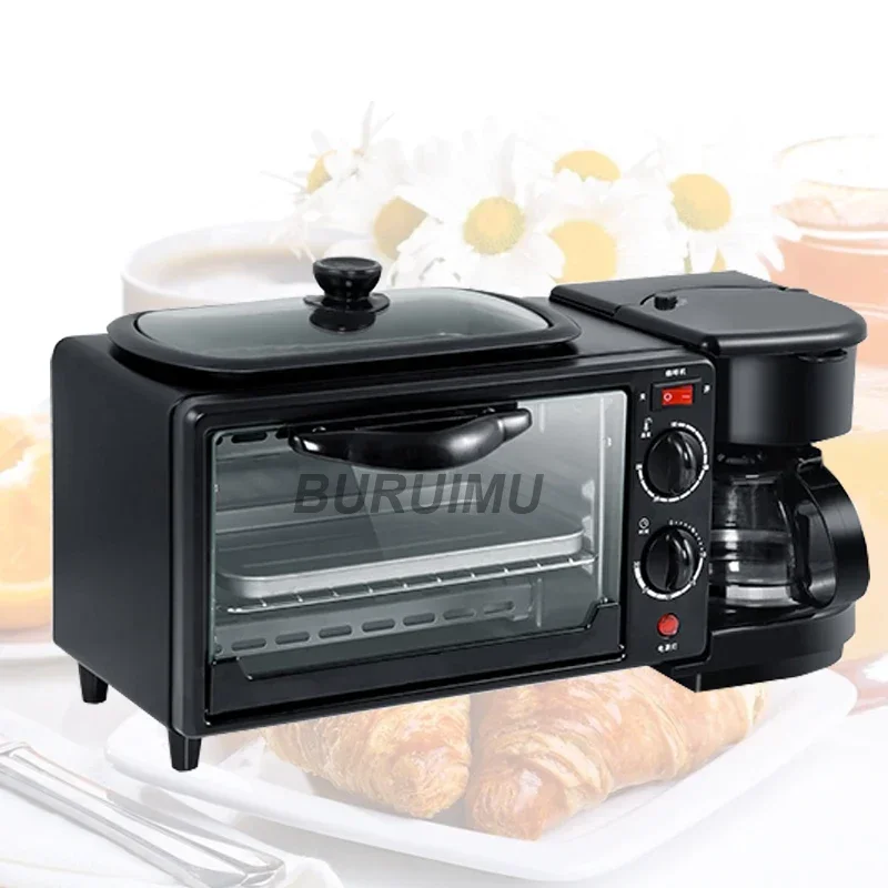 3 In 1 Breakfast Making Machine Multifunction Mini Drip Coffee Maker Bread Pizza Oven Frying Pan Toaster Breakfast Machine