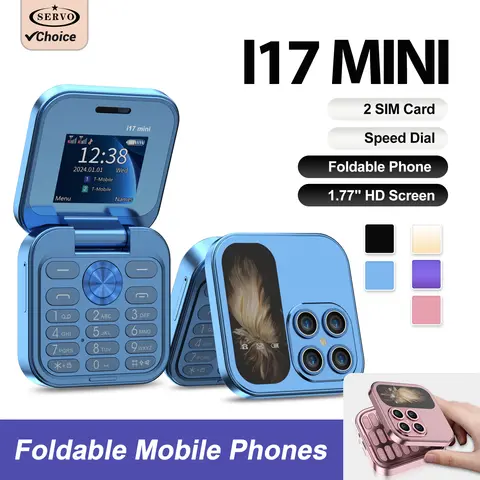 2025 gran oferta SERVO i17Mini 2G pequeño teléfono móvil con tapa 2 SIM marcación de velocidad Magic Vioce MP3 linterna Mini teléfono móvil plegable Radio FM