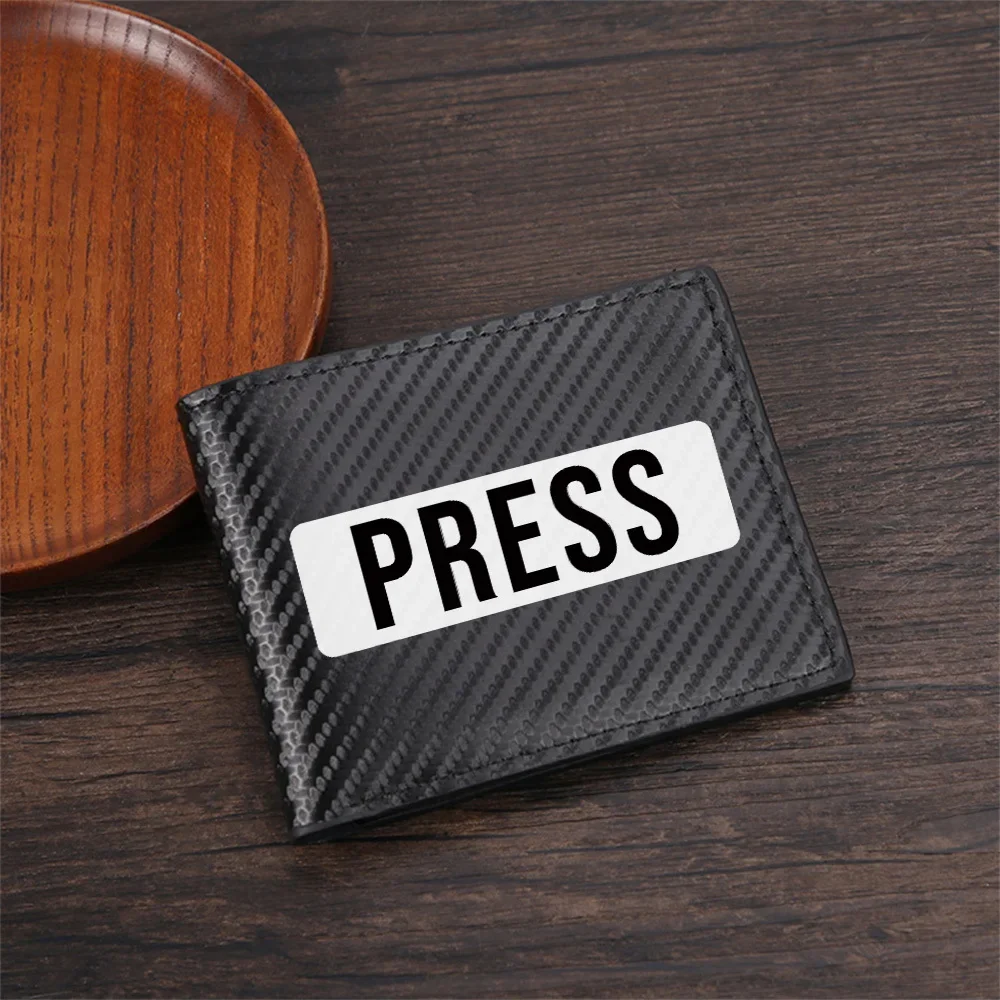 White rectangle with black letters PRESS Men's Wallets Simple Business Modern Stylish Printing Design Gifts For Father Boyfriend