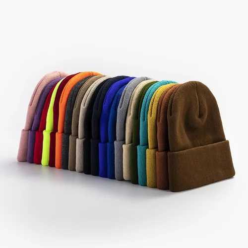 Imagen 2 del producto Gorro de punto liso para el frío, Color sólido, borde enrollado, personalizable, versátil, informal, versátil, cálido, de punto