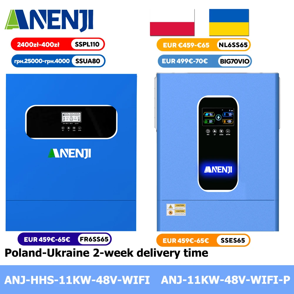 ANENJI 11KW 48V Parallel-Solarwechselrichter Hybrid Off/On-Grid MPPT 160A 500VDC Reiner Sinuswellen-Solarregler mit WLAN EU-Lagerbestand