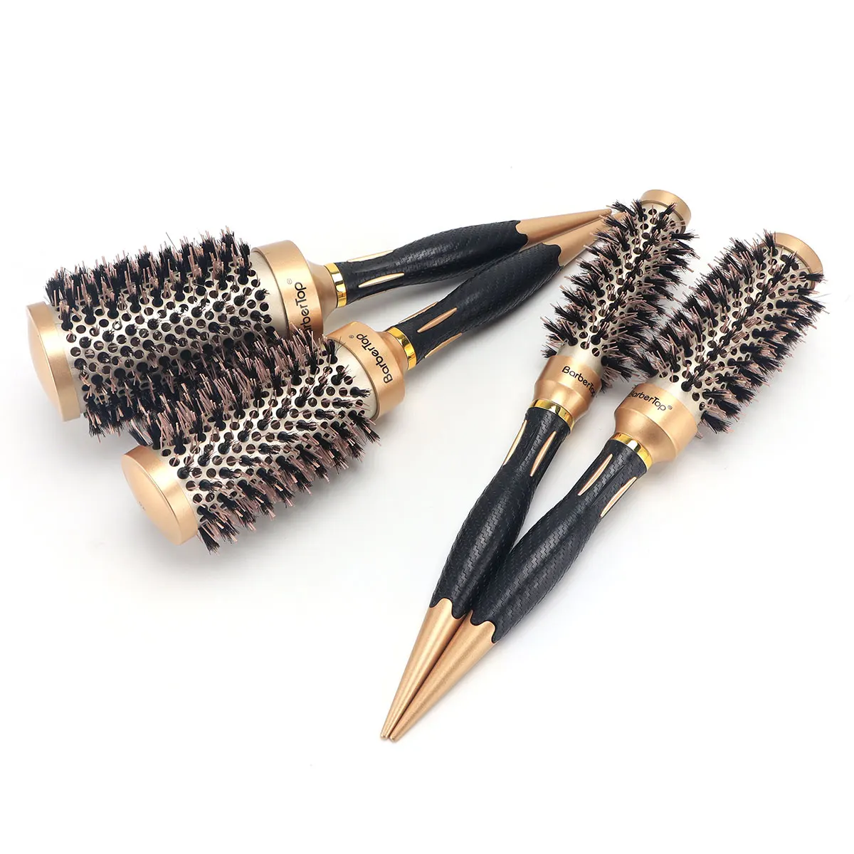 BARBERTOP Round Comb Curly Hair Rollers Brush Boar Bristle Round Barrel Hair Curling Brush Barber Hairbrush 2024