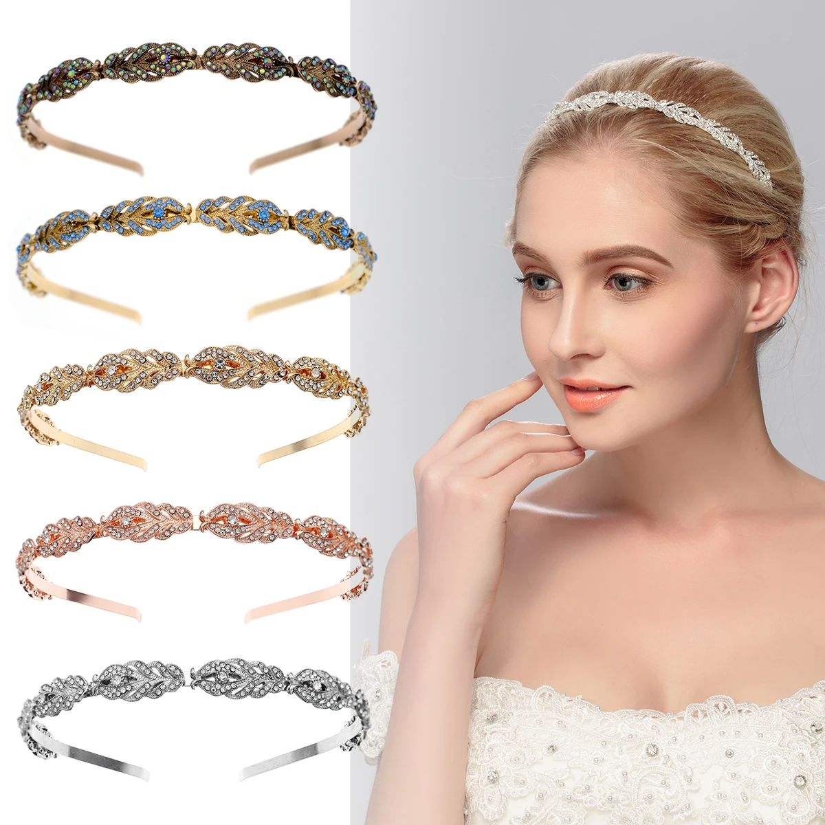 Crystal Rhinestone Headband Pearls Wave Hairband Women Birthday party Wedding Tiara Hair Accessories Crown Headband  New style