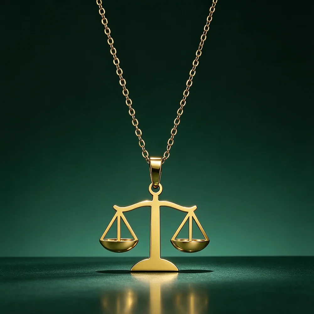 Libra Scales of Justice Pendant Necklace Stainless Steel Zodiac Balance Symbol Jewelry Gift for Lawyer Men Women